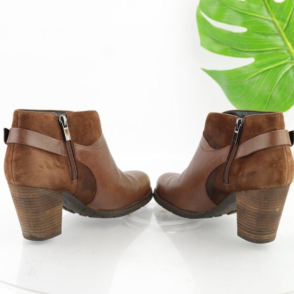 Clarks Womens Mission Parker Boost Size 7.5 Brown Leather Block Heel Lug Booties - Picture 6 of 12